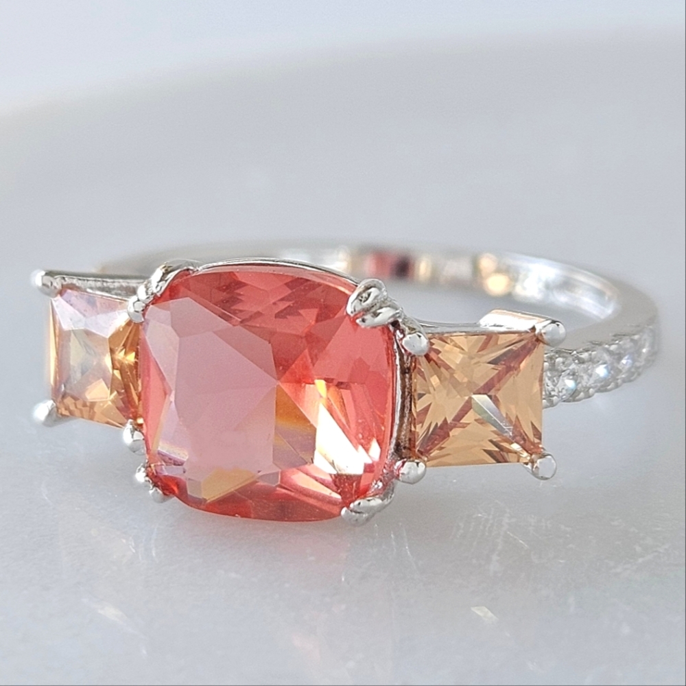 Coral Pink and Peach gemstone ring, 925 Sterling Silver  Charmed Aroma